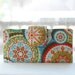 Handmade wallet light blue floral medallions orange and white