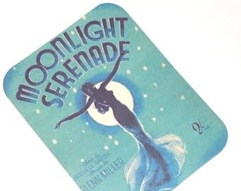 Moonlight Music Tags - Set of 6 - 1940s Sheet Music - Blue Singer - Vintage Look - Gift Tags - Thank Yous - Musical Tags - Moon Tags