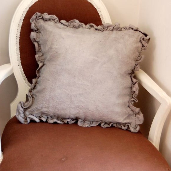 Grey Hand Dyed Ruffle Pillow Cover Created by VintageJunkyStyle