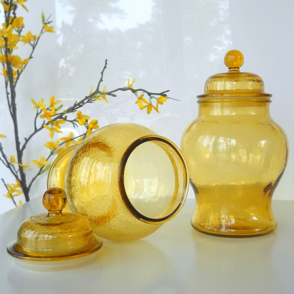 Vintage Set of Two Yellow Glass Jars