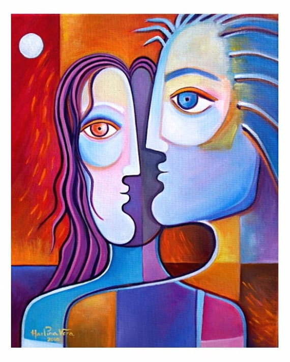 COUPLE 7 Cubist Abstract Original OIL Painting Marlina Vera