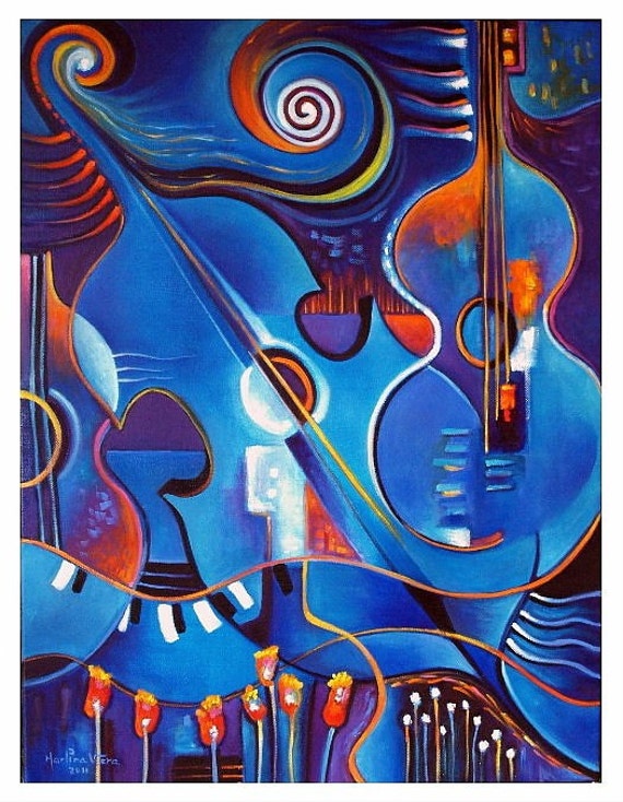 Original Modern Abstract Oil Painting on canvas BLUE CONCERT