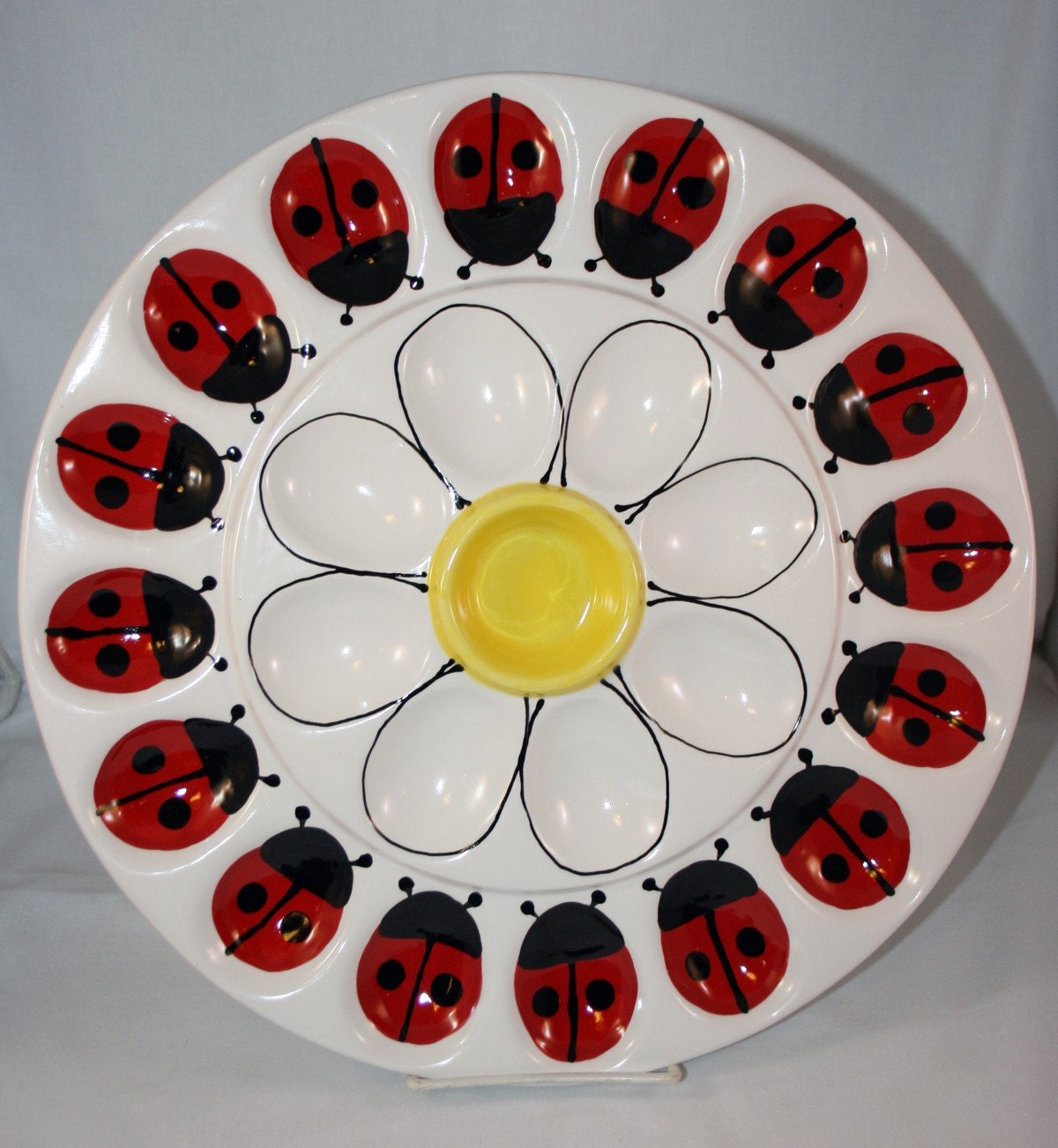 Deviled Egg Plate Ladybugs & Daisy Large platter