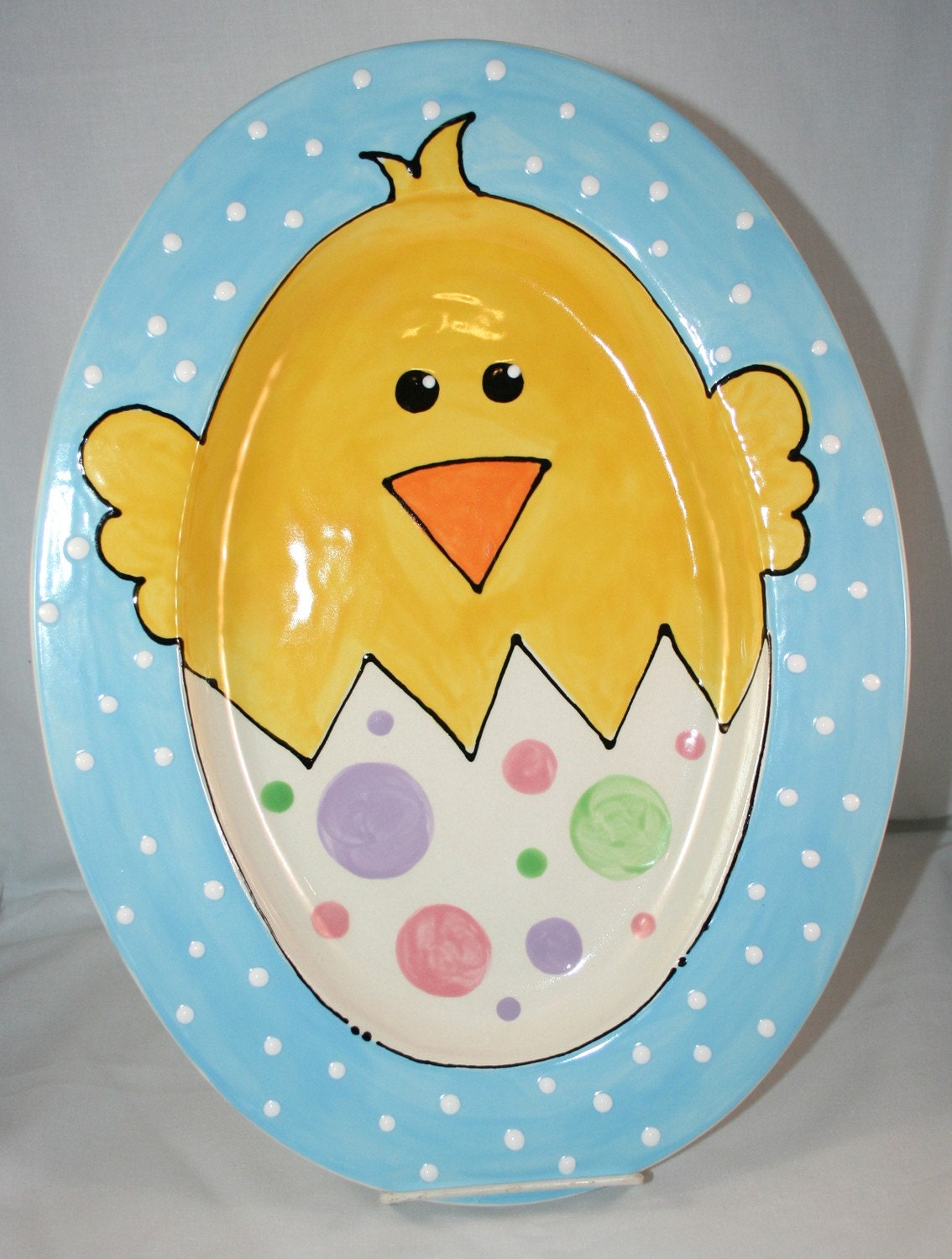 Easter Chick Plate or Serving Platter Blue Trim