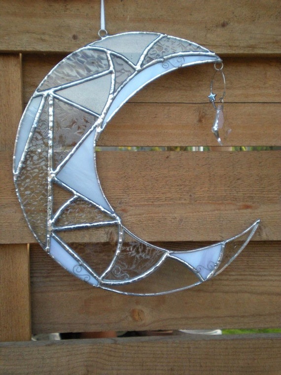 Stained Glass Moon with Prism-Clear-White-Suncatcher