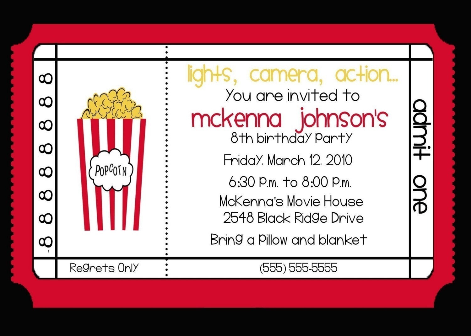 Movie Theater Birthday Party Invitations 1