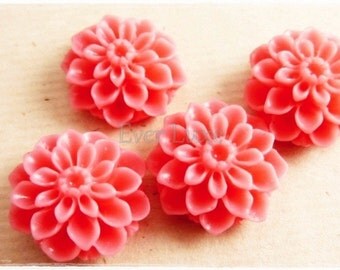 4 dark pink dahlia flower flatback cabochons / 15mm resin floral cabs for nature inspired jewelry making 5047-DP (dark pink, 4 pieces)