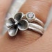 Gemtsone Ring with Sculpted Flower, Stackable Jewel Set, Sterling Silver Ring, Birthstone Wedding Band, Bridal Jewelry