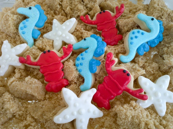 Seahorse and Starfish and Lobster Mini Sugar Cookies- 2 dozen Il_570xn
