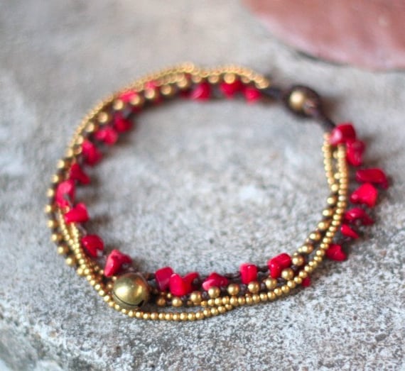Coral Brass Chain Anklet
