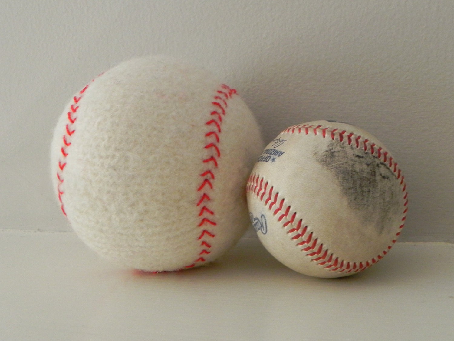 Plush Baseball Baby Rattle Hand Knit & Felted Wool Baby Toy