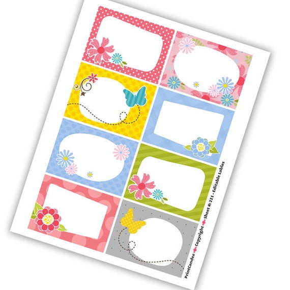 rectangle editable pdf 8x10 cute flowers labels no 221