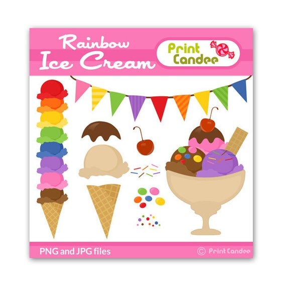 Download Rainbow Ice Cream Digital Clip Art Personal and Commercial