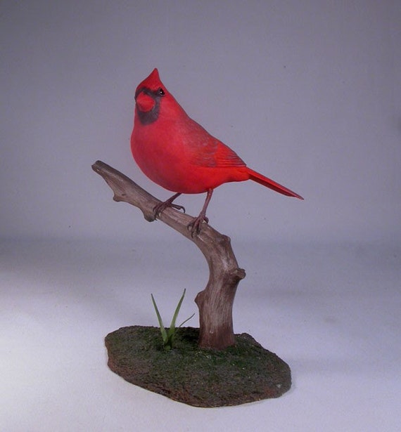 Male Northern Cardinal Hand Carved Wooden Bird on by jjstudio