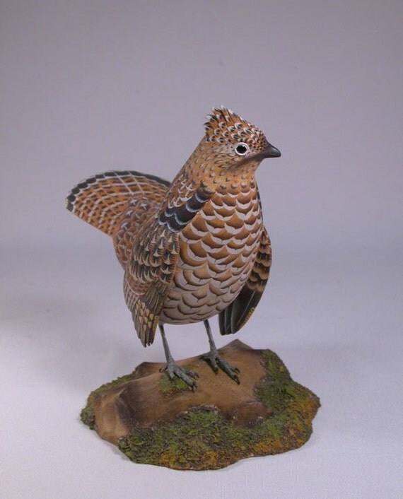 6 inch Ruffed Grouse Carved Wooden Bird