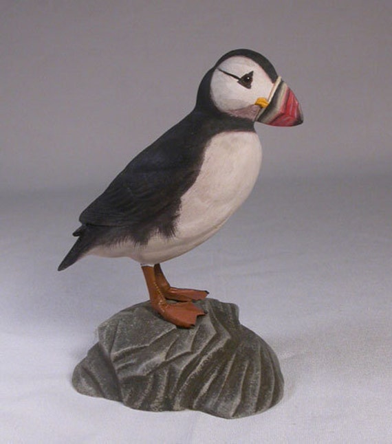 Atlantic Puffin Wood Carving Hand Carved and Hand Painted
