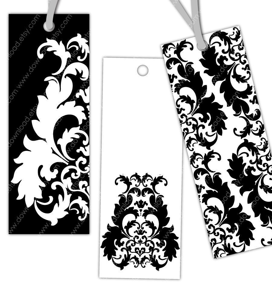 items similar to black damask printable bookmarks