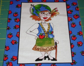 Loralie Cool School Teacher Lady quilt fabric ONE block