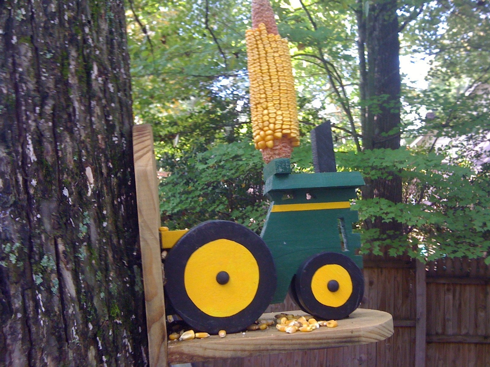 Tractor Squirrel and Bird Feeder painted John Deere colors