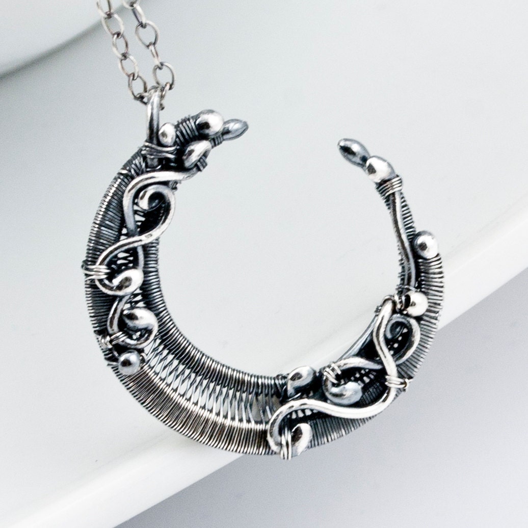 Fine Silver Crescent Moon Pendant