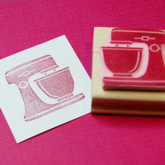 Kitchen Mixer Stamp Hand Carved Rubber Stamp Gift for