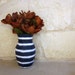 Blue Vase Navy Blue and White Stripes Painted Vase Cottage Decor