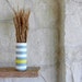 White Gray Yellow Striped Vase Modern Country Cottage / handcrafted vase / Carriage Oak Cottage