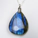 Labradorite Necklace, Large Labradorite Reversible Pendant with Electric Blue, Cobalt, and Aqua Flash and Sterling Silver