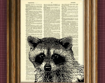 RACCOON beautifully upcycled vintage dictionary page book art print
