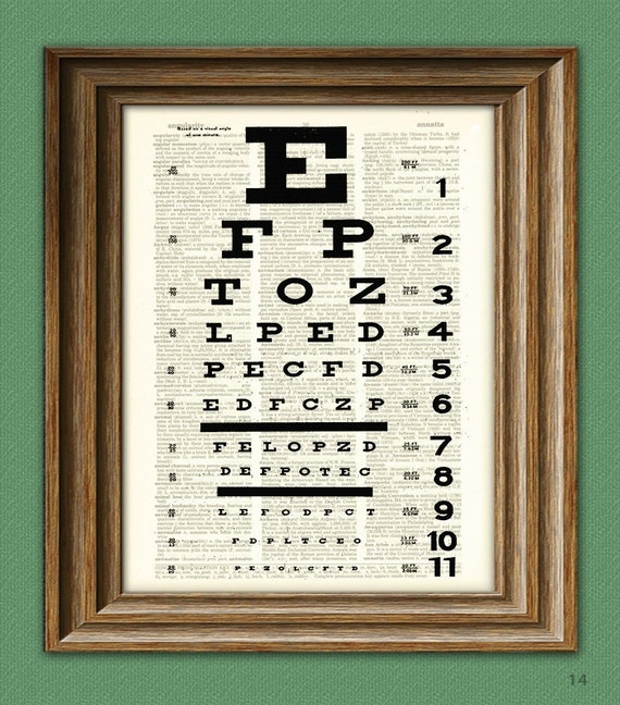 eye chart art print awesome upcycled vintage dictionary page