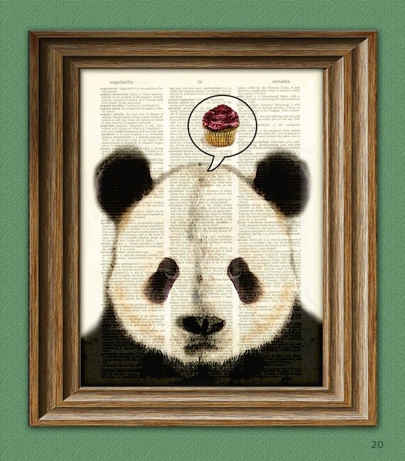 PANDA WANTS CUPCAKES Panda Bear beautifully upcycled vintage