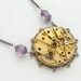 Steampunk Necklace antique gold key wind pocket watch movement genuine purple amethyst neo victorian silver pendant by Steampunk Nation 1273