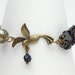Neo Victorian Bracelet gold brass bird black crystal grey Swarovski crystal pearl filigree beaded bracelet jewelry by Steampunk Nation R1073