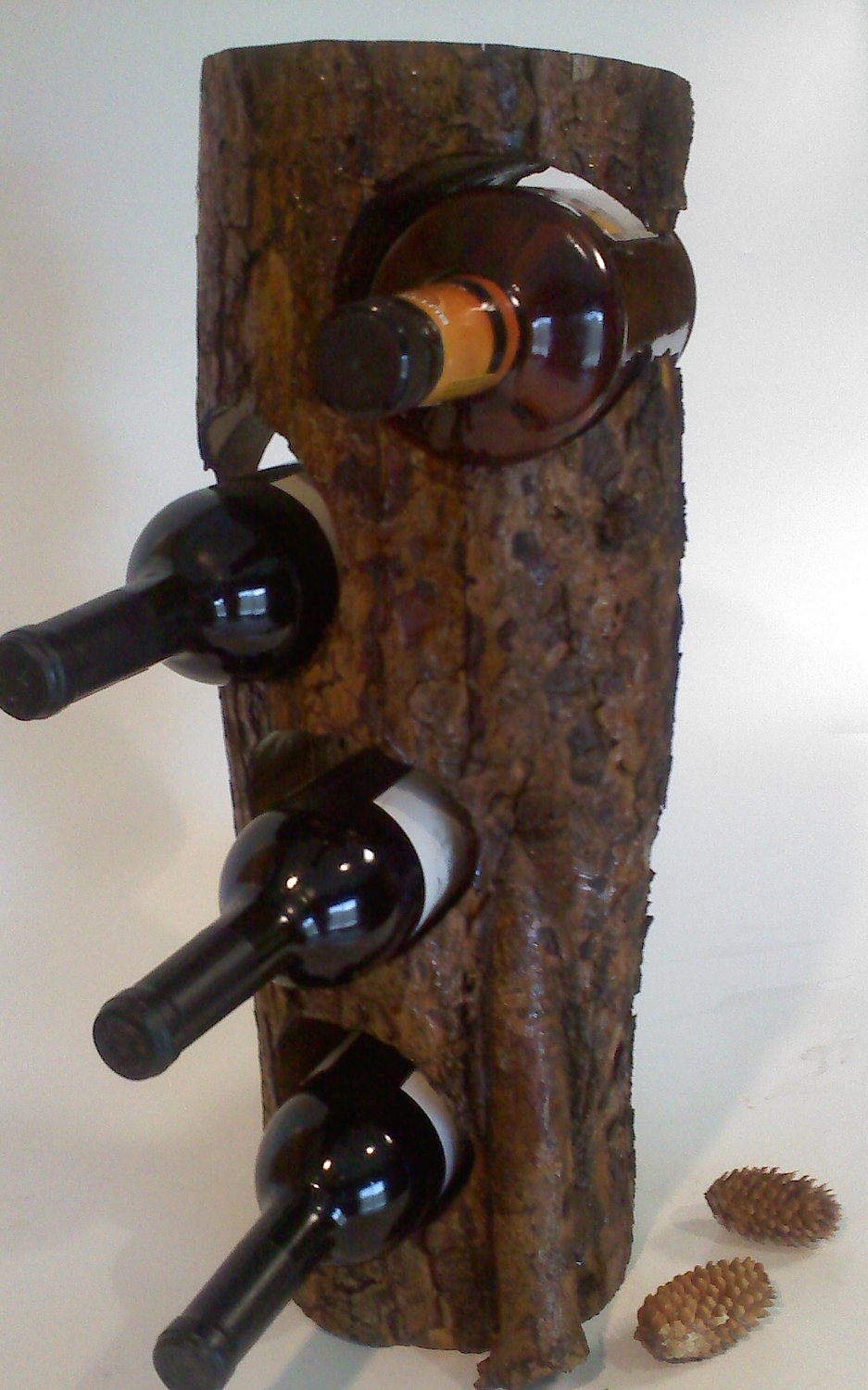 tree trunk wine rack