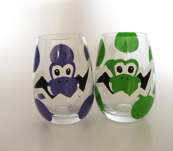 Yoshi Egg Glass Set of 2 hand painted Mario Inspired Drinking