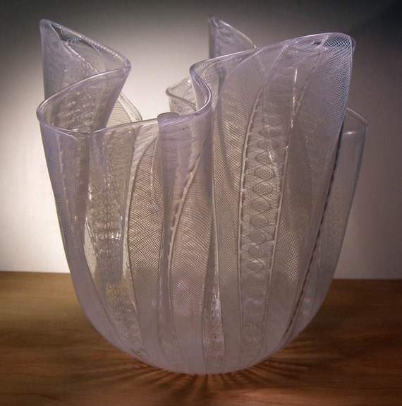 vintage 1940s large VENINI FAZZOLETTO Murano glass vase Italy