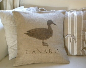 Burlap (hessian) French Duck Canard pillow cover