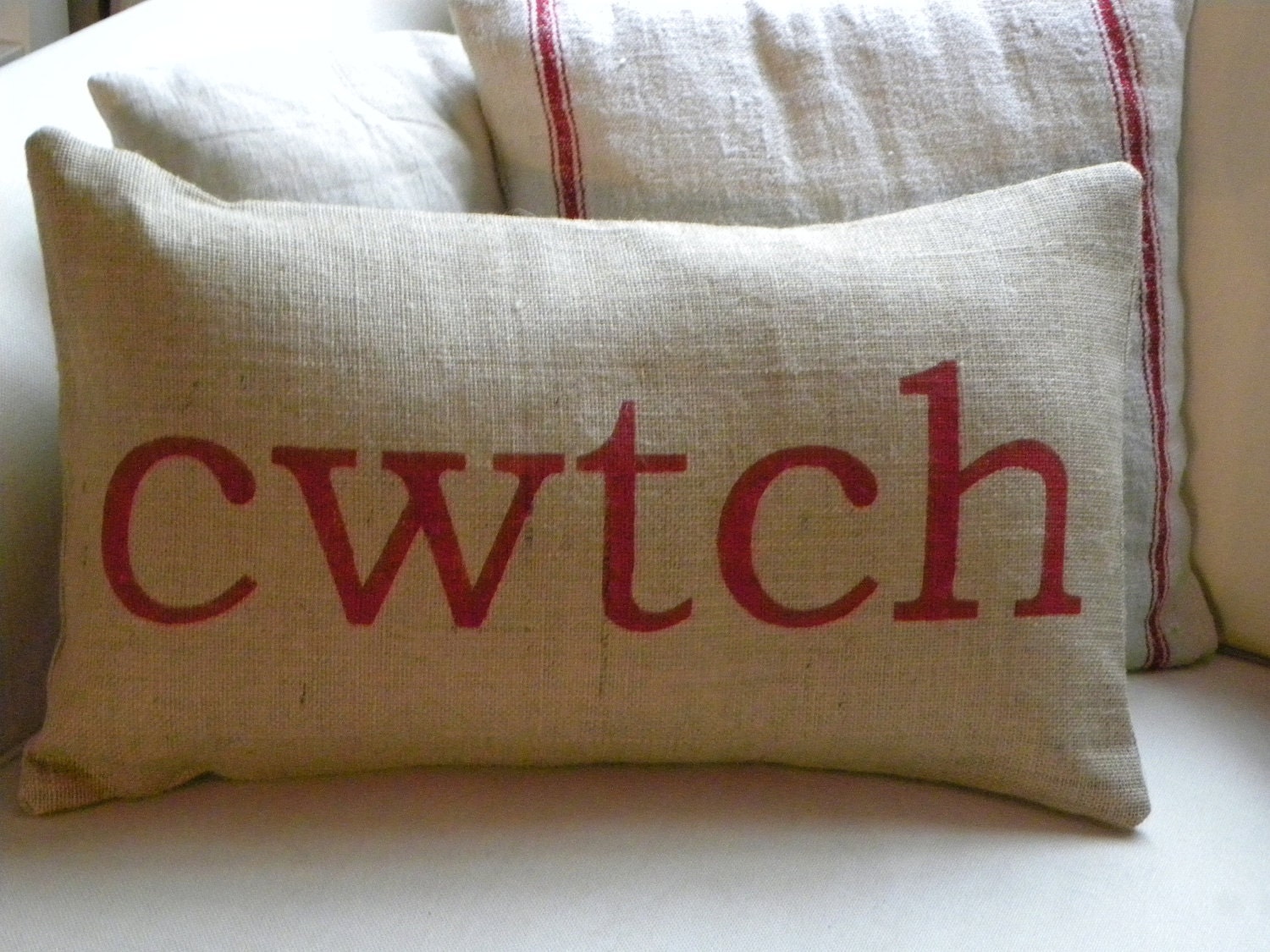 Welsh cwtch cuddle burlap pillow cushion cover