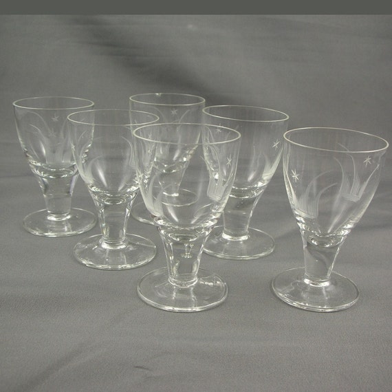 Set of 6 Vintage Etched Cordial Glasses by scdvintage on Etsy