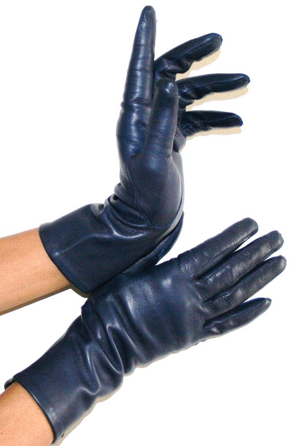 Royal Blue Leather Gloves Midarm Very Chic