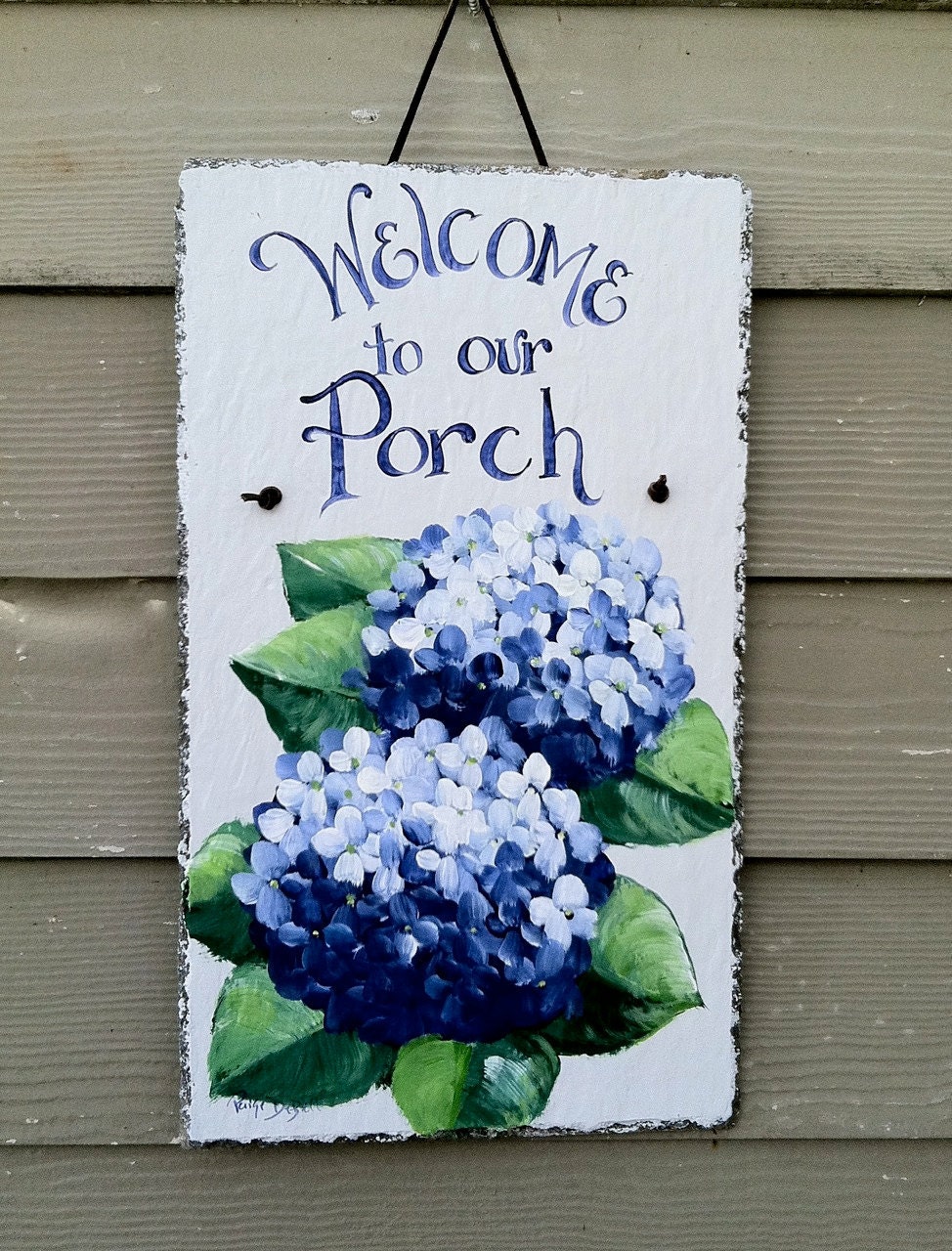 Hand Painted Sign Beautiful Blue Hydrangeas