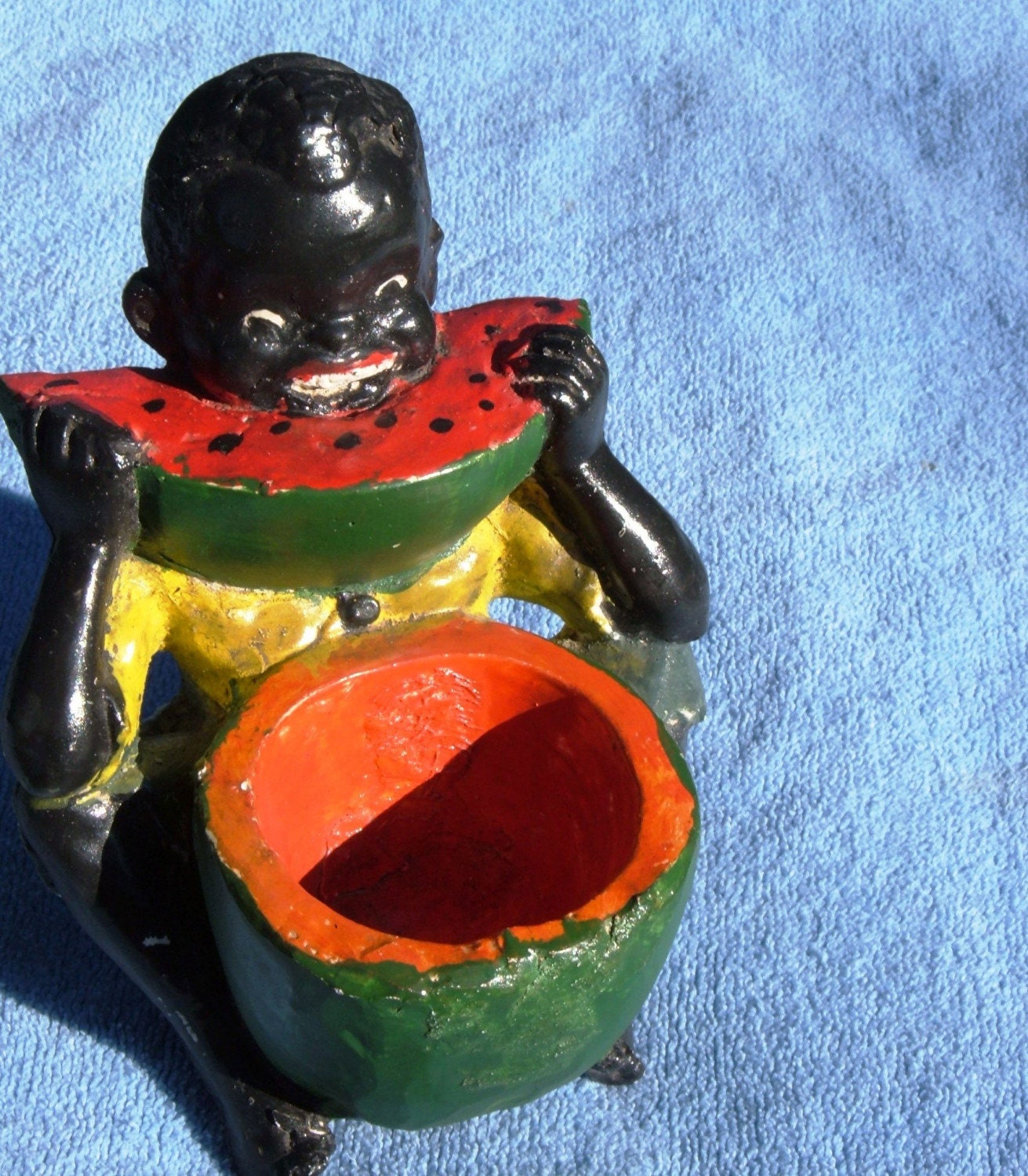 vintage BLACK CHILD EATING WATERMELON chalk figure