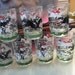 Hazel Atlas "Tally-Ho" pattern Glasses Fox Hunting Scenes English Sport 3" Glasses 1946 Bar Cocktail red black white green Pristine Mad Men