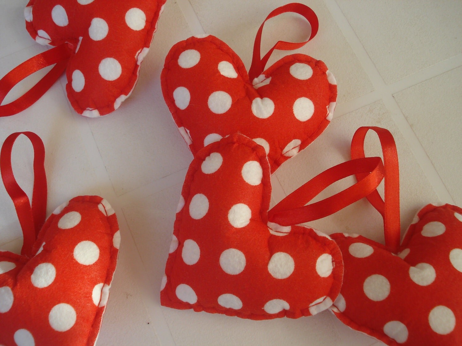 Red and White Polka dot CHRISTMAS heart tree/wreath decorations