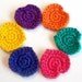 Six Multi Colored Bright Crocheted Heart Appliques