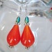 Summer Fashion Orange Blown Glass Drop Earring With Czech Fire Polish Green Yellow Shade
