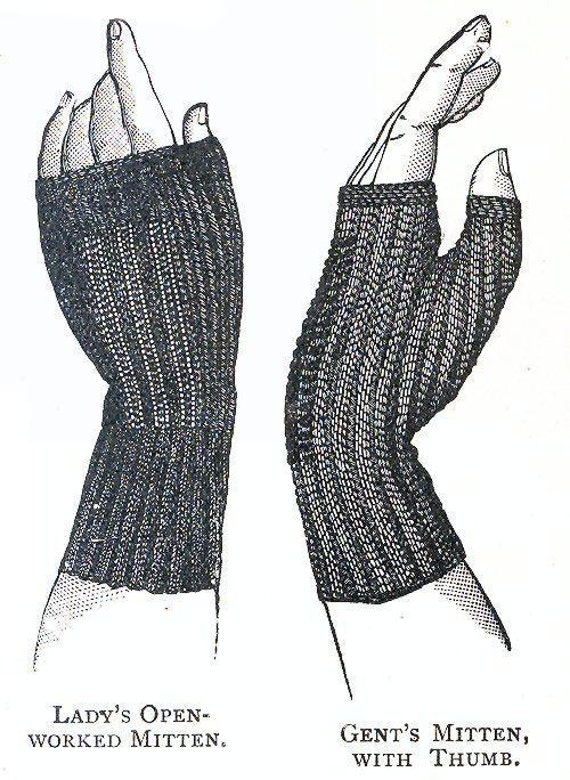 Vintage 1800 Knit Fingerless Glove Pattern PDF Download