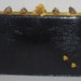 Unique Beautiful 1940s Black Leather with Rhinestone incrusted Gold Rose Hand bag