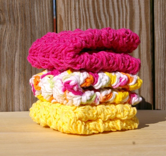 Items similar to Wash Cloths in Neon Rainbow Bright Set of 3 Cotton