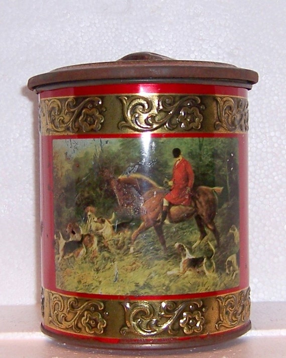 VINTAGE WESTERN GERMANY METAL TIN CONTAINER THE FOX HUNT